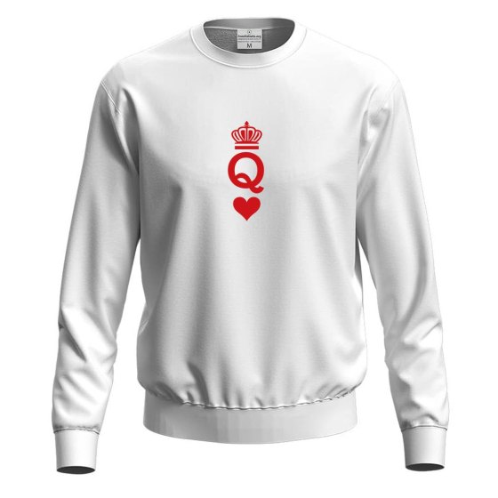 Felpa maglia stampa carte gioco "QUEEN"  idea regalo di coppia per San Valentino cuori