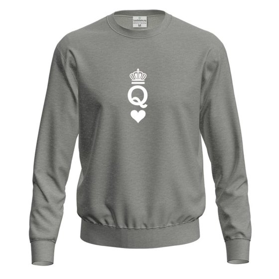 Felpa maglia stampa carte gioco "QUEEN"  idea regalo di coppia per San Valentino cuori