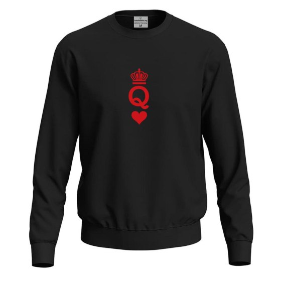 Felpa maglia stampa carte gioco "QUEEN"  idea regalo di coppia per San Valentino cuori