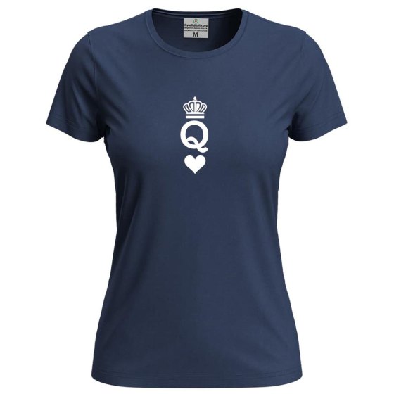 T-shirt classica donna a manica corta con stampa "QUEEN" regina carta gioco coppia San Valentino