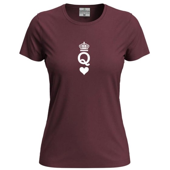T-shirt classica donna a manica corta con stampa "QUEEN" regina carta gioco coppia San Valentino