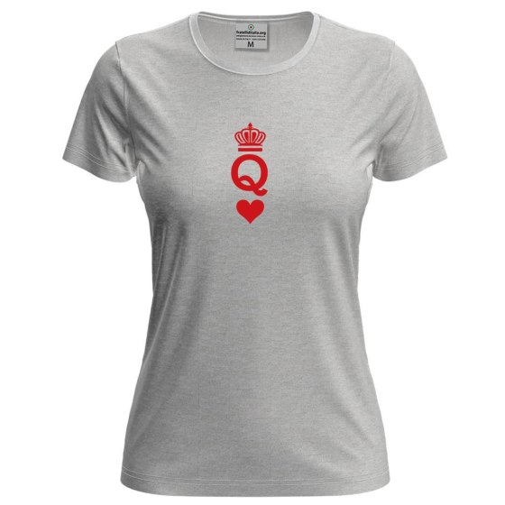 T-shirt classica donna a manica corta con stampa "QUEEN" regina carta gioco coppia San Valentino