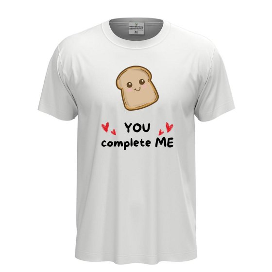 T-shirt classica unisex a manica corta con stampa "PANE YOU COMPLETE ME", idea regalo coppie mangiare cibo chef