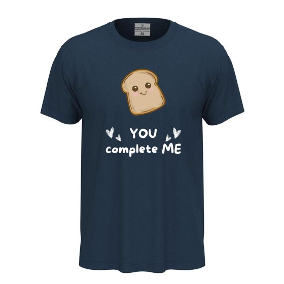 T-shirt classica unisex a manica corta con stampa "PANE YOU COMPLETE ME", idea regalo coppie mangiare cibo chef