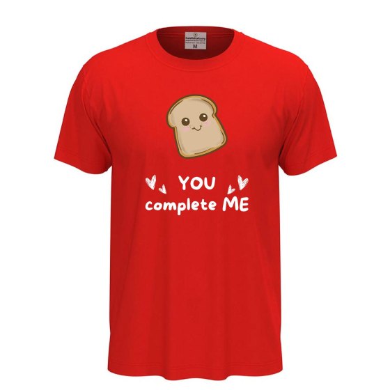 T-shirt classica unisex a manica corta con stampa "PANE YOU COMPLETE ME", idea regalo coppie mangiare cibo chef