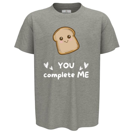 T-shirt maglia bambino mezza manica con stampa "pane YOU COMPLETE ME" idea regalo simpatica per fratelli bimbi