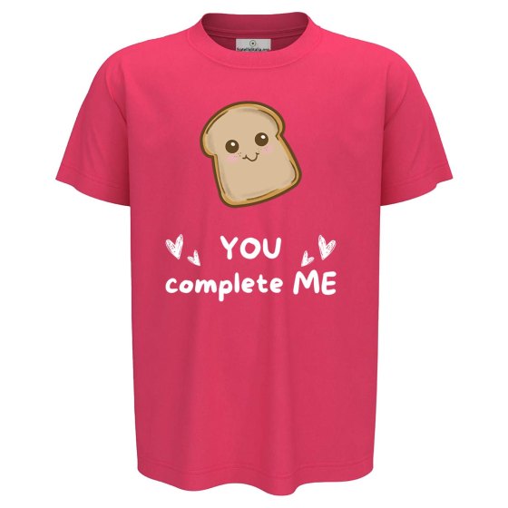 T-shirt maglia bambino mezza manica con stampa "pane YOU COMPLETE ME" idea regalo simpatica per fratelli bimbi
