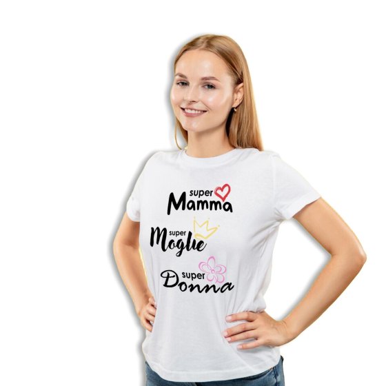 T-shirt mezza manica Donna "MAMMA MOGLIE DONNA" Idea Regalo festa della donna mamma nascita