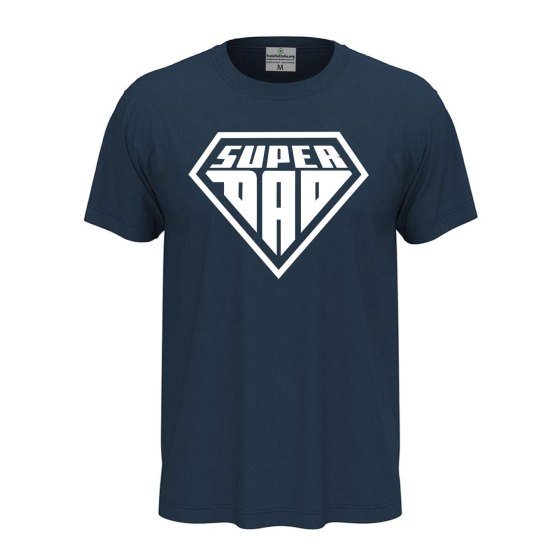 Short-sleeved T-shirt with "SUPER DAD" print, a fun gift idea for dads at birthday parties.