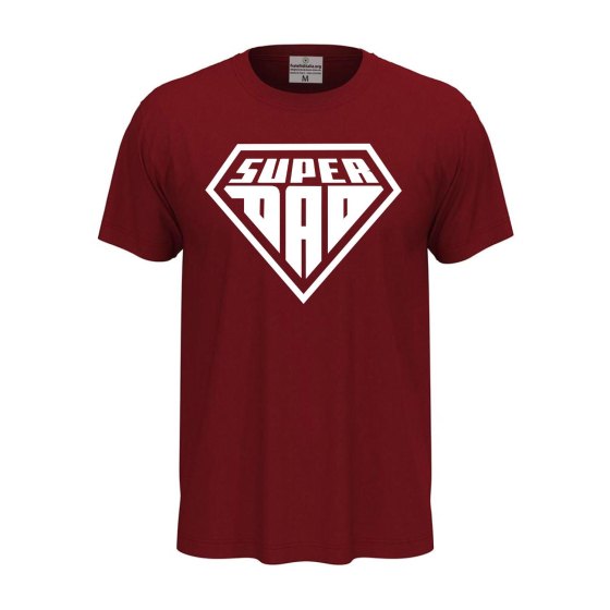 Short-sleeved T-shirt with "SUPER DAD" print, a fun gift idea for dads at birthday parties.