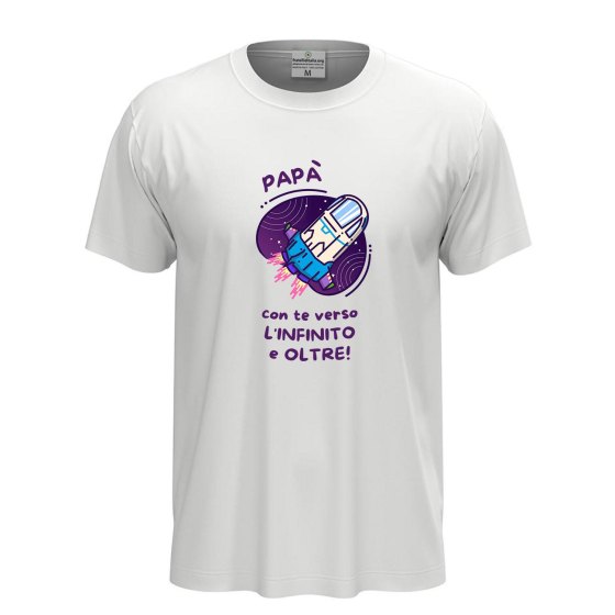 T-shirt classica unisex a manica corta con stampa "OLTRE L'INFINITO", idea regalo disponibile in diversi colori e taglie.