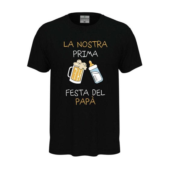 T-shirt classica "PRIMA FESTA DEL PAPA'", idea regalo nascita padre figlio neonato