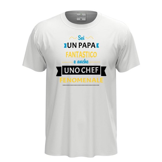 T-shirt classica unisex a manica corta con stampa "PAPA' CHEF FENOMENALE", idea regalo per la festa del papà cuoco