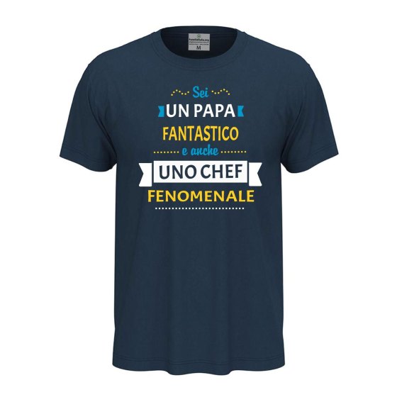 T-shirt classica unisex a manica corta con stampa "PAPA' CHEF FENOMENALE", idea regalo per la festa del papà cuoco
