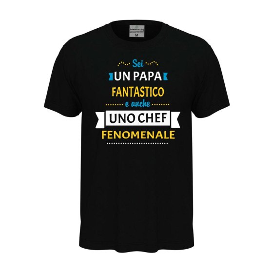 T-shirt classica unisex a manica corta con stampa "PAPA' CHEF FENOMENALE", idea regalo per la festa del papà cuoco