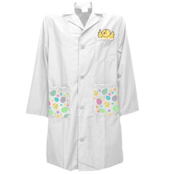 Camice laboratorio pediatrico stampe a tema Pasqua per clownterapia pediatra bambini medico dottore