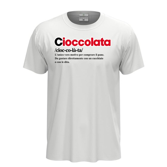 T-shirt maglia unisex a manica corta con stampa "DEFINIZIONE CIOCCOLATA", idea regalo fiera cioccolato