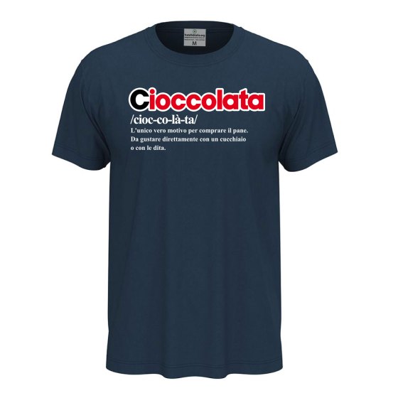 T-shirt maglia unisex a manica corta con stampa "DEFINIZIONE CIOCCOLATA", idea regalo fiera cioccolato