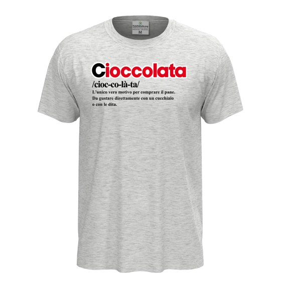 T-shirt maglia unisex a manica corta con stampa "DEFINIZIONE CIOCCOLATA", idea regalo fiera cioccolato