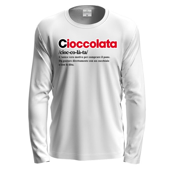 T-shirt a manica lunga con stampa DTF "DEFINIZIONE CIOCCOLATA", idea regalo disponibile in diversi colori e taglie.