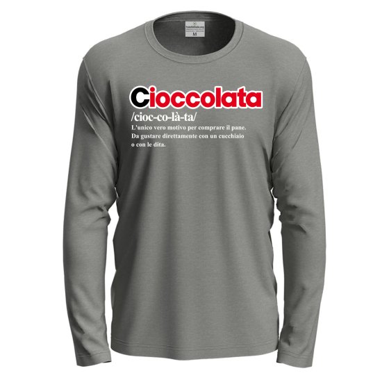 T-shirt a manica lunga con stampa DTF "DEFINIZIONE CIOCCOLATA", idea regalo disponibile in diversi colori e taglie.