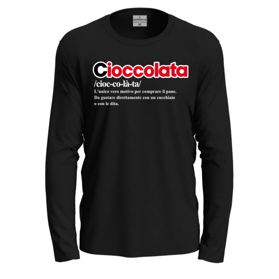 T-shirt a manica lunga con stampa DTF "DEFINIZIONE CIOCCOLATA", idea regalo disponibile in diversi colori e taglie.