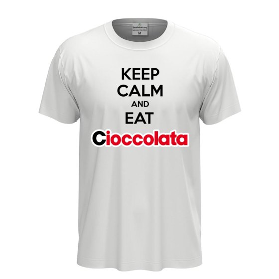 T-shirt maglia unisex a manica corta  "KEEP CALM AND EAT CIOCCOLATA" regalo cioccolato divertente
