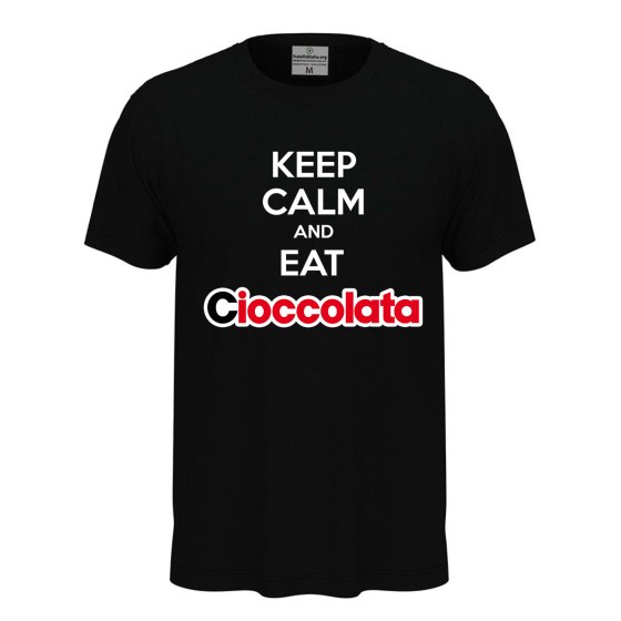 T-shirt maglia unisex a manica corta  "KEEP CALM AND EAT CIOCCOLATA" regalo cioccolato divertente