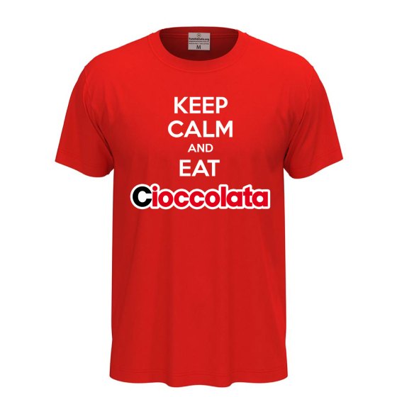 T-shirt maglia unisex a manica corta  "KEEP CALM AND EAT CIOCCOLATA" regalo cioccolato divertente