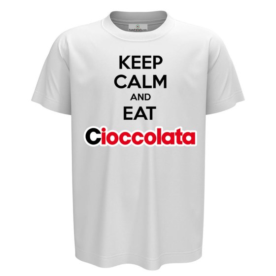 T-shirt bambino mezza manica con stampa a "KEEP CALM AND EAT CIOCCOLATA" , idea regalo bambino
