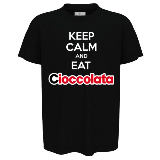T-shirt bambino mezza manica con stampa a "KEEP CALM AND EAT CIOCCOLATA" , idea regalo bambino