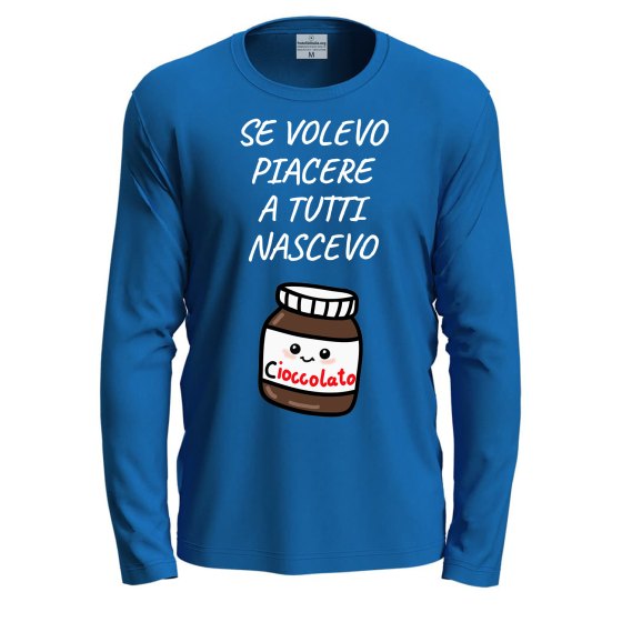 T-shirt a manica lunga con stampa DTF "NASCEVO CIOCCOLATO", idea regalo disponibile in varie taglie e colori