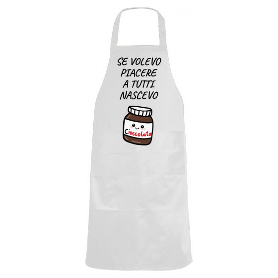Grembiule da cucina con stampa DTF "NASCEVO CIOCCOLATA", idea regalo disponibile in diversi colori.