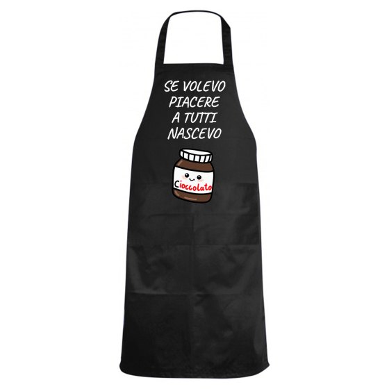 Grembiule da cucina con stampa DTF "NASCEVO CIOCCOLATA", idea regalo disponibile in diversi colori.