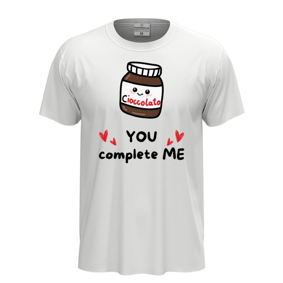 T-shirt unisex a manica corta con stampa DTF "YOU COMPLETE ME", idea regalo, per coppie golose