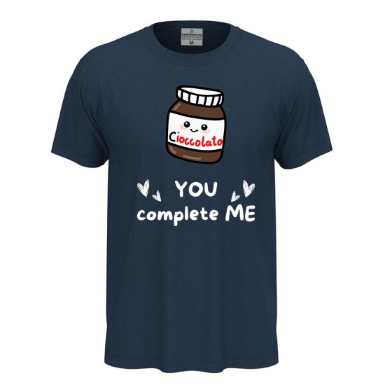 T-shirt unisex a manica corta con stampa DTF "YOU COMPLETE ME", idea regalo, per coppie golose