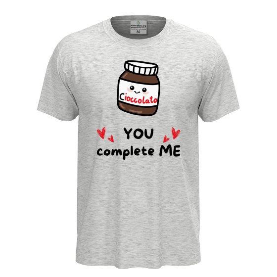 T-shirt unisex a manica corta con stampa DTF "YOU COMPLETE ME", idea regalo, per coppie golose