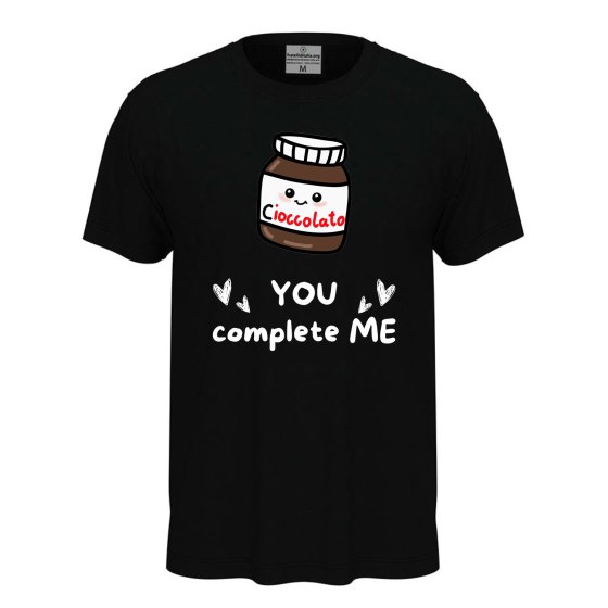 T-shirt unisex a manica corta con stampa DTF "YOU COMPLETE ME", idea regalo, per coppie golose