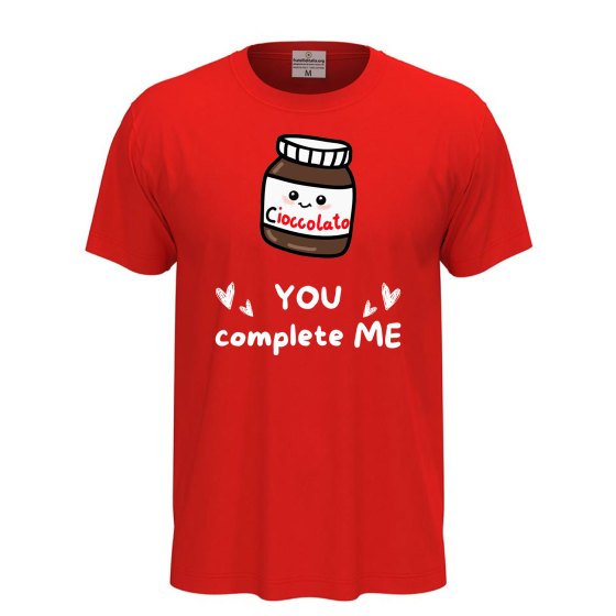 T-shirt unisex a manica corta con stampa DTF "YOU COMPLETE ME", idea regalo, per coppie golose