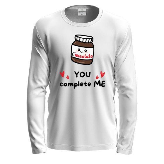 T-shirt maglia manica lunga con stampa "YOU COMPLETE ME" divertente regalo golosi