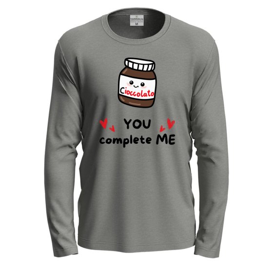 T-shirt maglia manica lunga con stampa "YOU COMPLETE ME" divertente regalo golosi