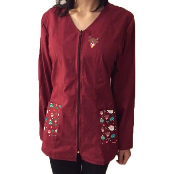 Camice lavoro casacca Donna zip manica lunga Natalizio estetista maestra scuola Natale