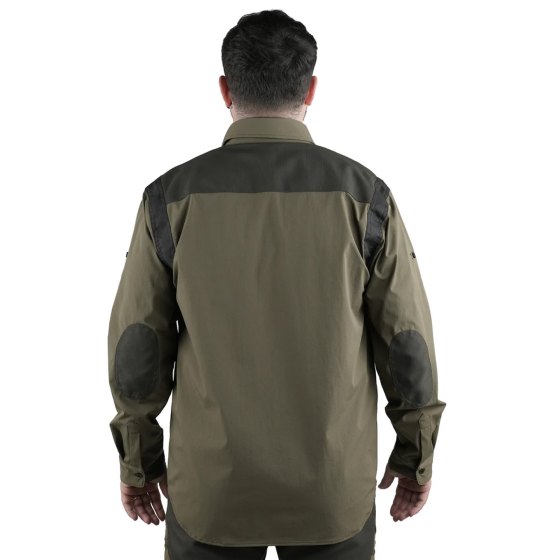 Camicia caccia verde arancio alta visibilita' fluo rinforzi ampie tasche frontali caccia outdoor