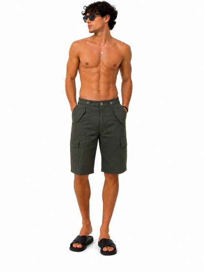 Bermuda pantalone corto short mimetico sportivo pesca estivo cotone uomo