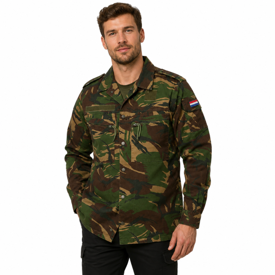 Camicia uomo invernale olandese mimetica militare pesante bottoni cotone canvas