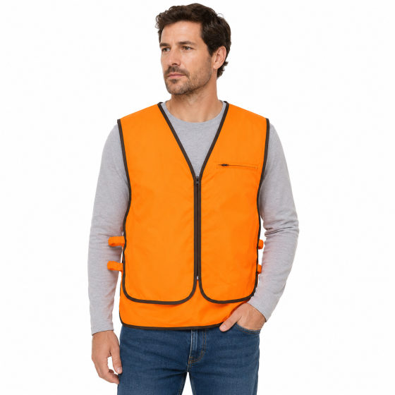 Gilet smanicato arancio lavoro alta visibilita' caccia cinghiale catarifrangente
