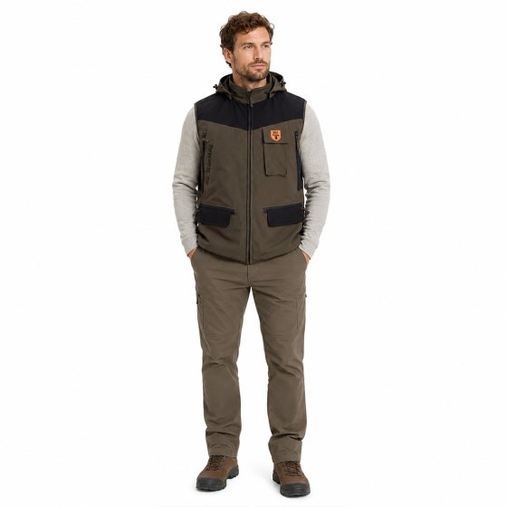 Gilet da Caccia Rip-Stop Elasticizzato carniere posteriore con doppia zip Idrorepellente e traspirante