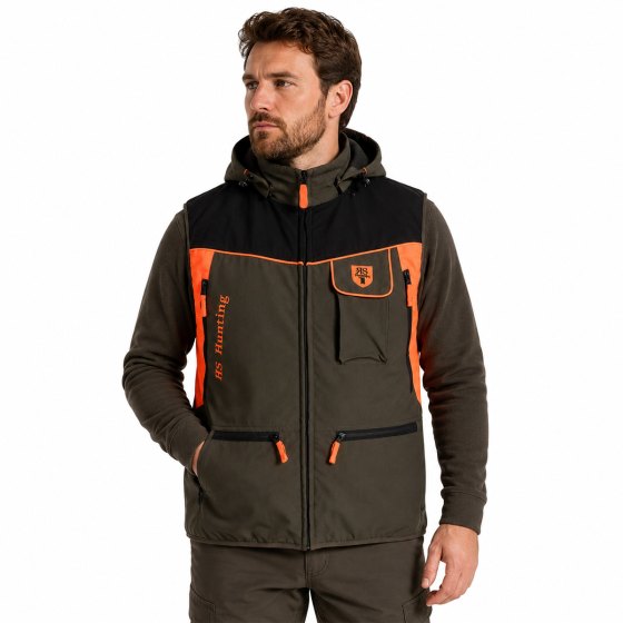 Gilet da Caccia Rip-Stop Elasticizzato carniere posteriore con doppia zip Idrorepellente e traspirante
