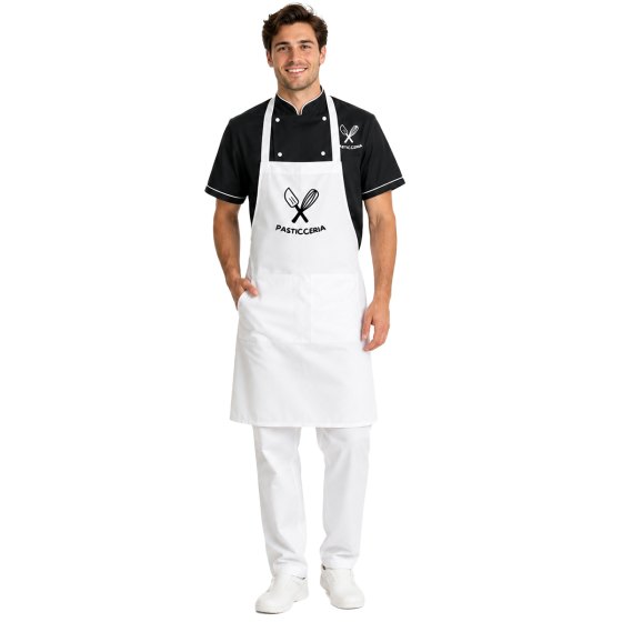 Kit Chef Pasticceria Cucina Forno Personalizzabile Completo con Giacca T-Shirt Grembiule e Pantaloni made in italy