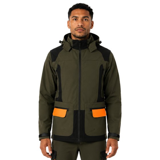 Giacca in ottimo tessuto softshell impermeabile tasche caccia pioggia uomo - Personalizzabile con il tuo logo